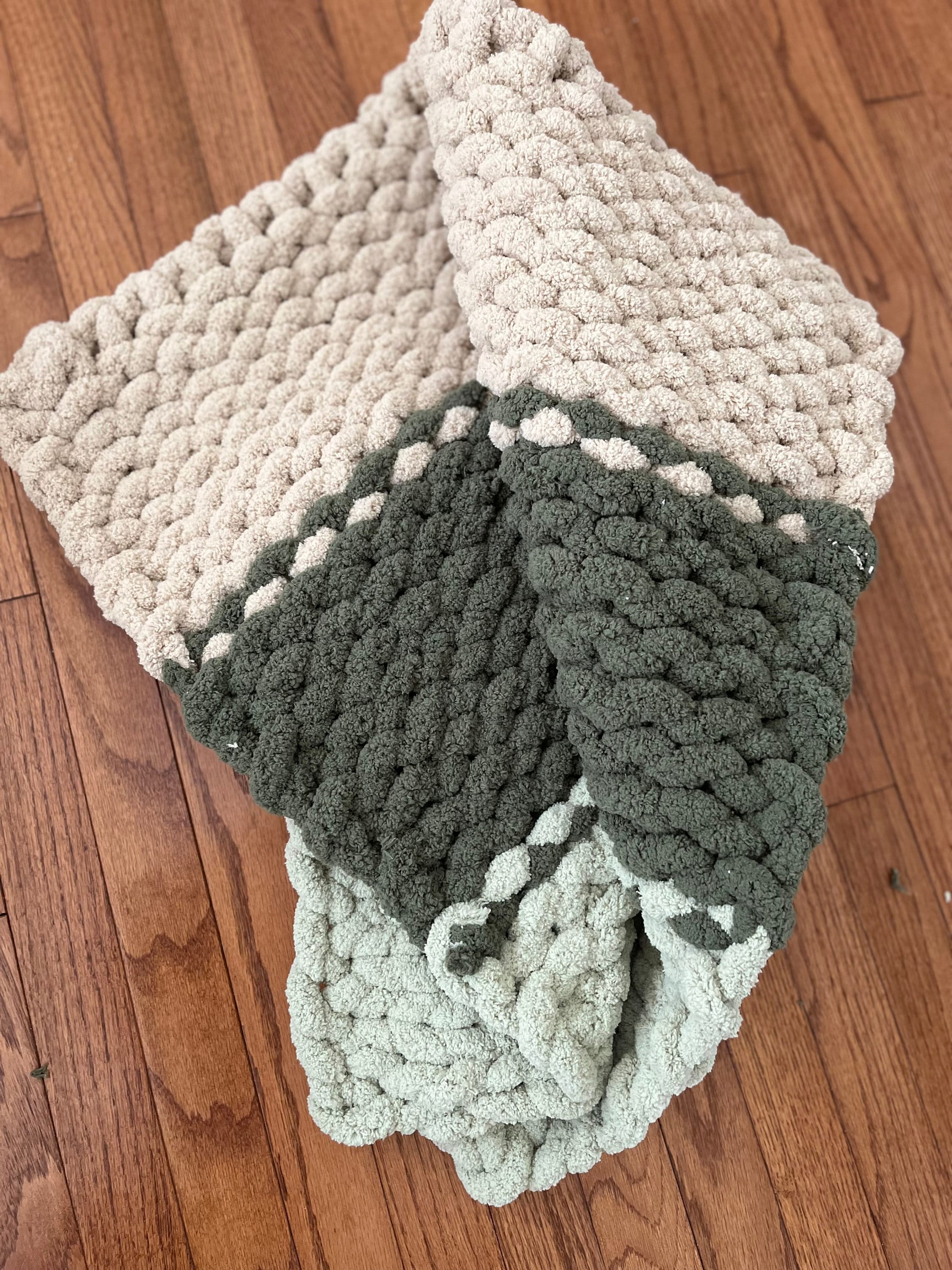 Soft Hand Knitted Chunky Blanket, Tri Color Handmade Blanket, 100