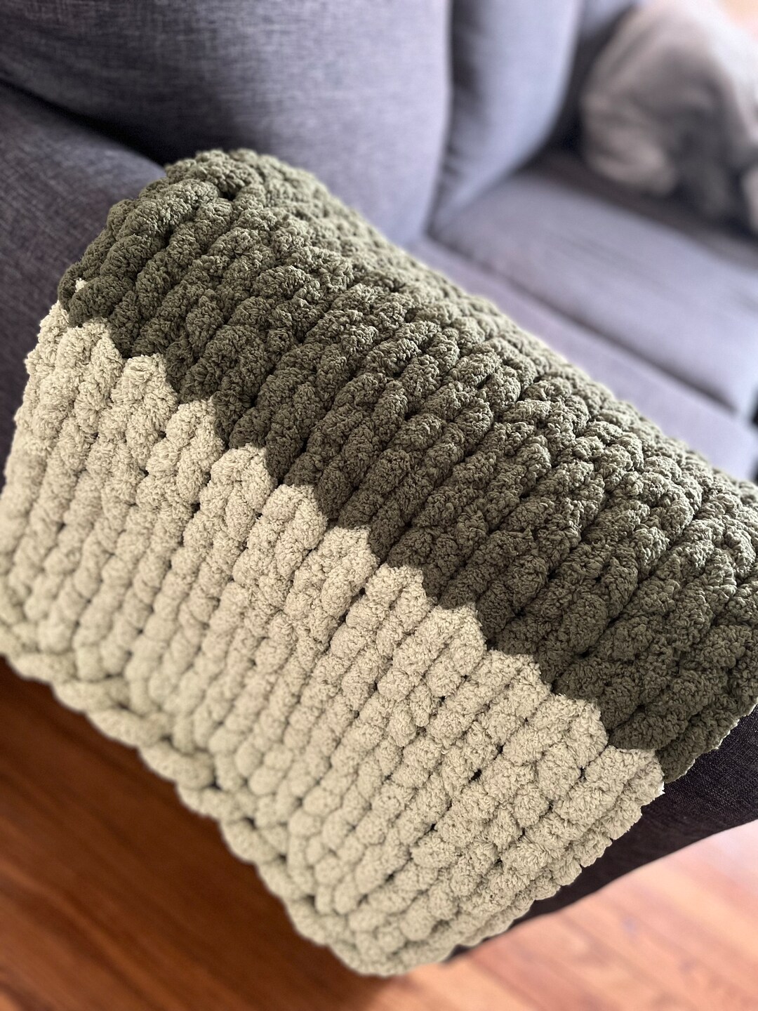 Soft Hand Knitted Chunky Blanket, Tri Color Handmade Blanket, 100