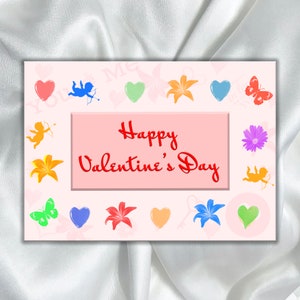 Biglietto di buon San Valentino con forme romantiche colorate, download istantaneo PDF 7x5 pollici