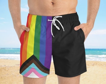 Gay Pride Black Swim Trunks