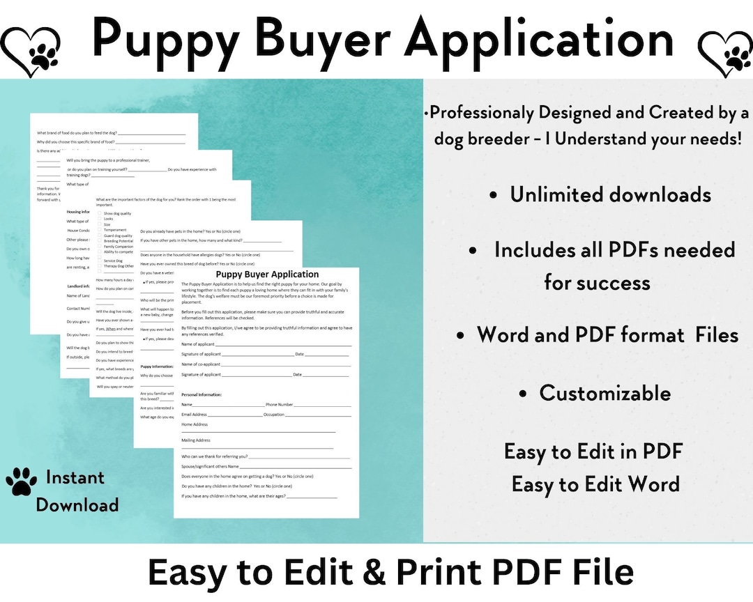 Puppy Application Editable Form Breeders Contract Printable PDF File Puppy Application Editable Form Breeders Contract Printable PDF File