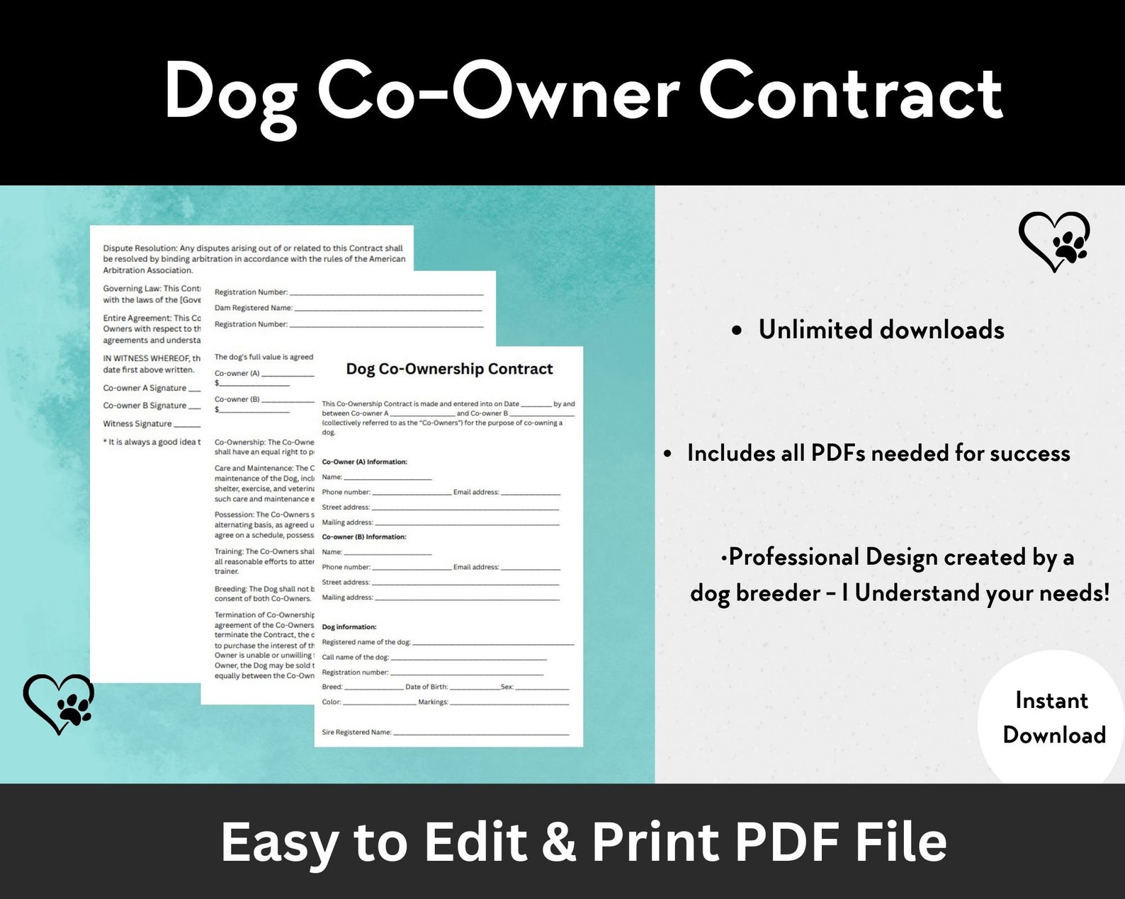 Coowner Dog Contract Editable Form Breeders Contract Printable PDF Coowner Dog Contract Editable Form Breeders Contract Printable PDF