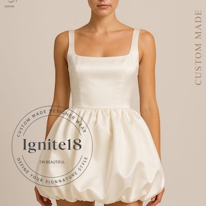 White Silk Bubble Hem Mini Dress – Elegant Sleeveless / With Sleeves Party & Cocktail Dress | Custom Made Homecoming Dress | Ignite18