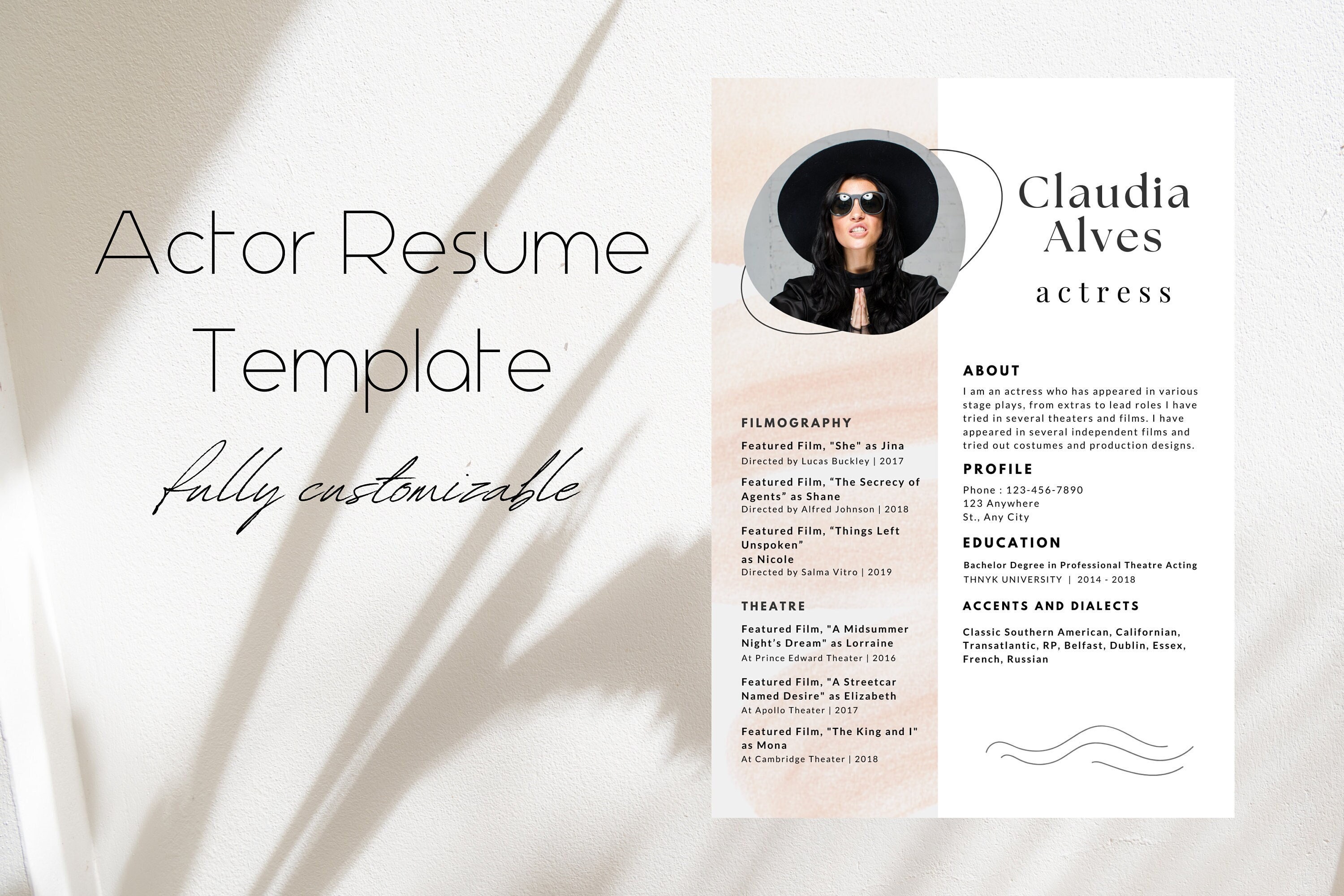 Actor Resume Template, Fully Editable and Customizable Actress Resume ...