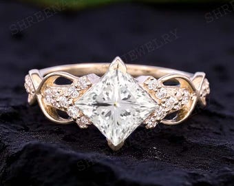 Princess Cut Moissanite Bridal Ring Unique Design Twisted Ring Bridal Promise Gift Jewelry Rose Gold Stacking Ring Anniversary Ring For Wife