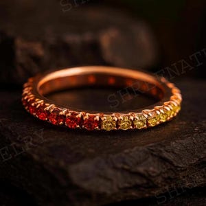Vintage Garnet Citrine Bridal Band Rose Gold Wedding Jewelry Dainty Stackable Matching Band Art Deco Personalized Gift Band Handmade Jewelry