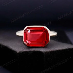 AAA Flawless Blood Red Ruby Solitaire Ring Radiant Cut Gemstone Ring Women Stacking Ring Personalized Jewelry Delicate Gold Ring Gift ForHer