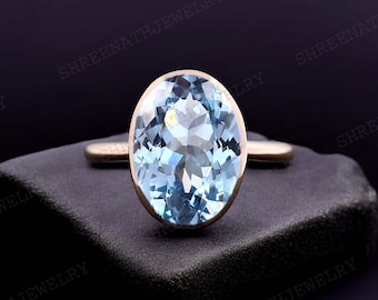 AAA Flawless Brazilian Aquamarine Engagement Ring 18k Gold Women Jewelry Large Gemstone Solitaire Ring Engraved Anniversary Gift For Love