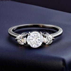 vintage colorless moissanite engagement ring diamond band art deco band 18k Black Gold Diamond jewelry Anniversary Ring Personalized Gift