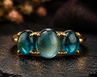 London Blue Topaz Engagement Ring Art Deco Cluster Ring Vintage Topaz Cabochon Classic Ring Anniversary Gift For Wife 14k Gold Topaz Jewelry