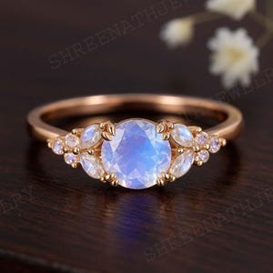 Vintage Moonstone Engagement Ring Women Yellow Gold Engagement Ring Marquise Moonstone Ring Dainty Bridal Ring Promise Ring Anniversary Gift
