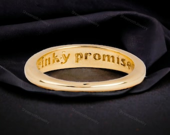 Solid Yellow Gold Pinky Promise Ring Unique Stacking Charming Ring Perfect Gift For Couple Elegant Design Anniversary Ring Symbolic Rings