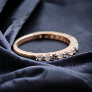 Opal Alexandrite Wedding Band Sterling Silver Ring White Opal Stacking Ring Women Promise Jewelry Anniversary Gift Dainty Alexandrite Ring