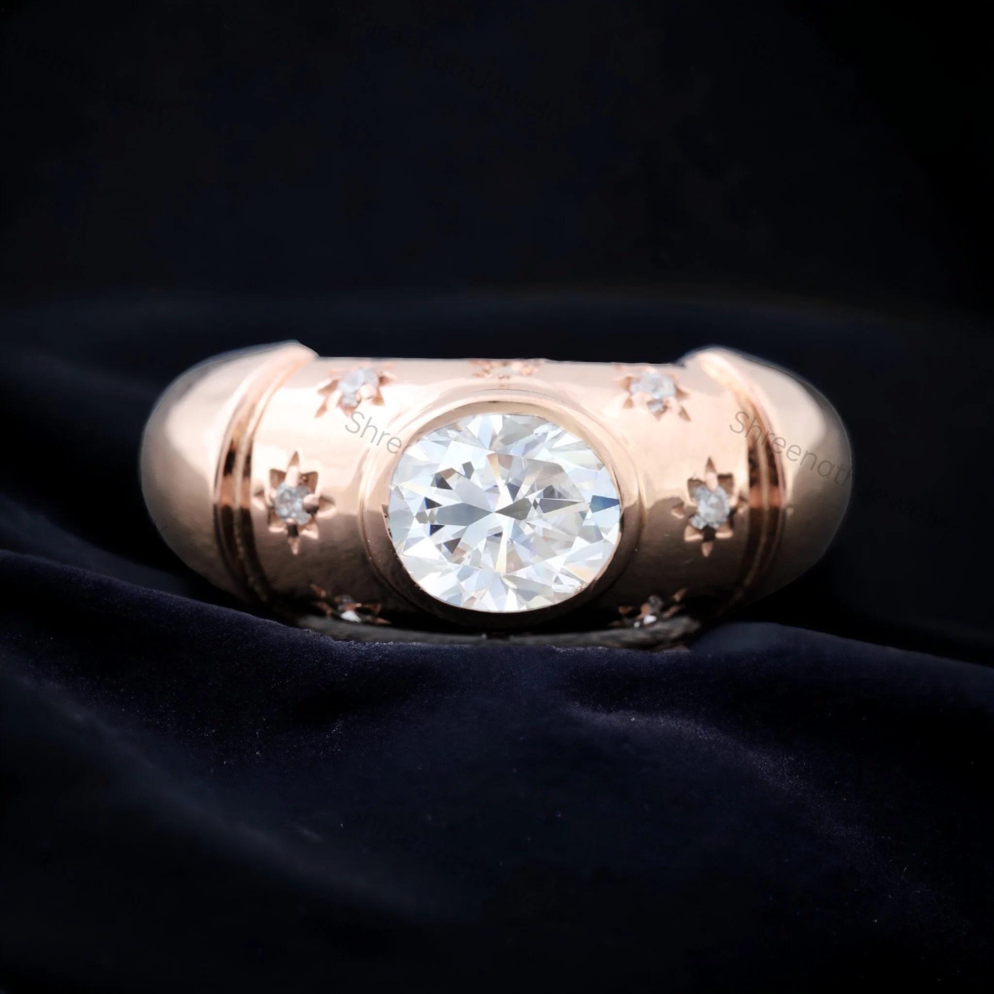 Vintage Moissanite Women's Ring Diamond Engagement Ring Thick Band Stacking Ring Art Deco Promise RingPromise Gift For Her Rose Gold Jewelry
