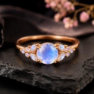 Vintage Moonstone Engagement Ring Women Yellow Gold Engagement Ring Marquise Moonstone Ring Dainty Bridal Ring Promise Ring Anniversary Gift