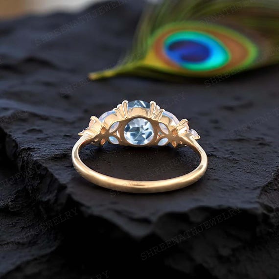 Vintage Aquamarine Engagement Ring Women Yellow Gold Engagement - Main Image