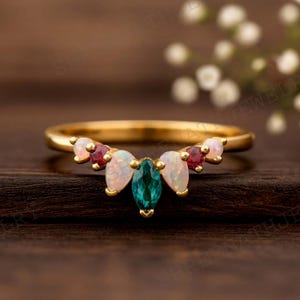 Opal Emerald Bridal Band Ruby Anniversary Band Women's Fine Gold Jewelry May Birthstone Stacking Ring Art Deco Matching Band Statement Gift