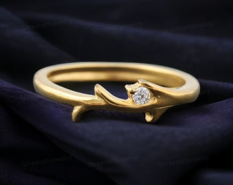 Moissanit Ehering Schlichtes Brautband 14K Gelbgold Schmuck Minimalistisches Geschenk für Sie Personalisierter Jubiläumsring Individuelles Versprechensband
