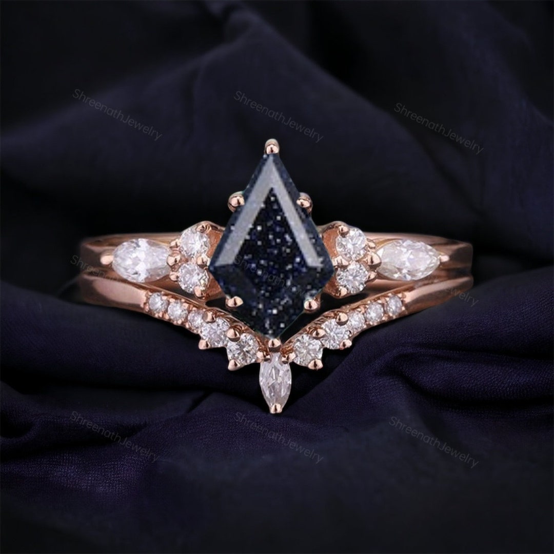 Sky Nebula Engagement Ring Set Galaxy Gemstone Bridal Rings Etsy