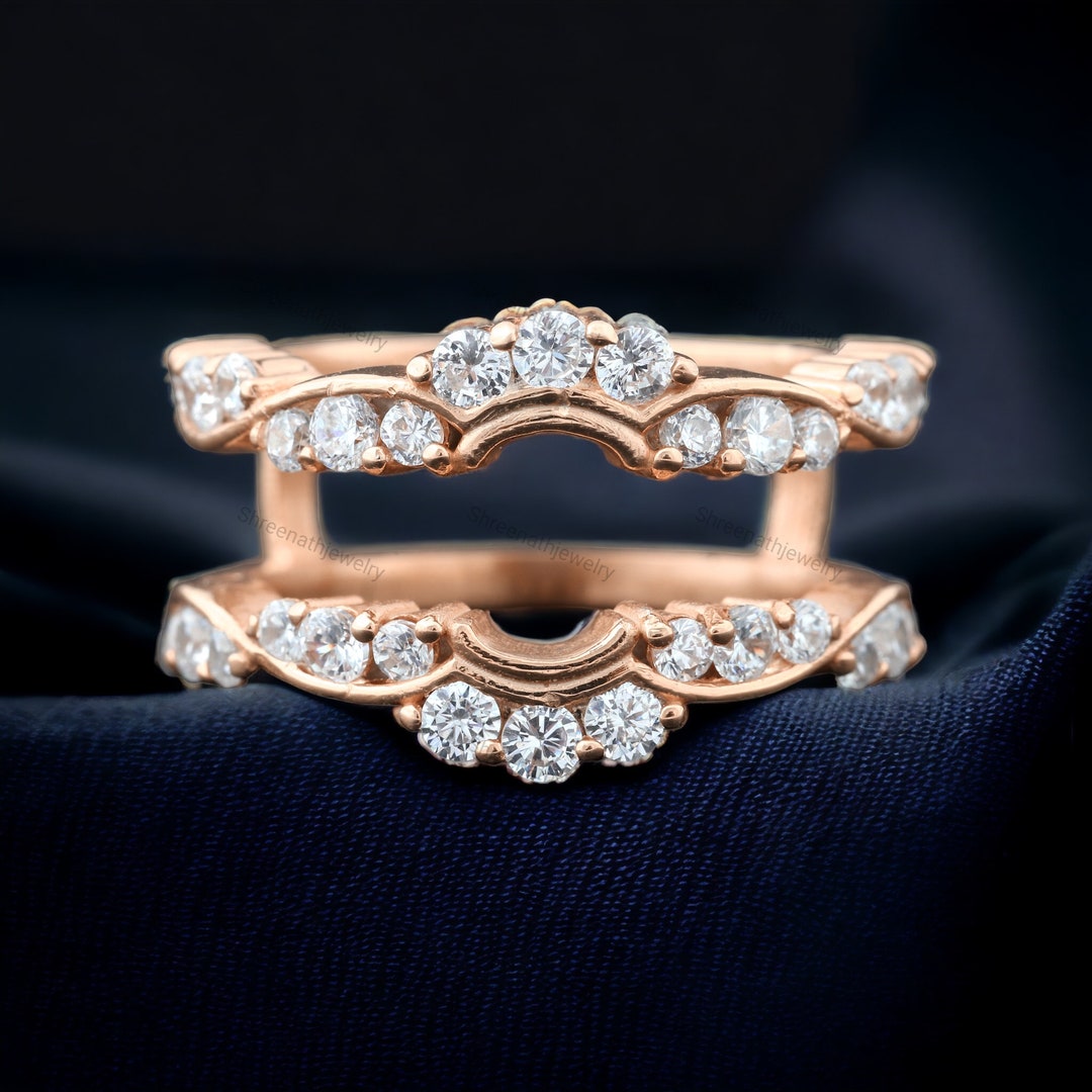 Vintage Moissanite Ring Enhancer, Promise Anniversary Band, Art Deco