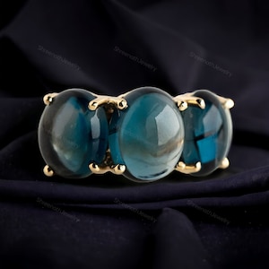 London Blue Topaz Engagement Ring Art Deco Cluster Ring Vintage Topaz Cabochon Classic Ring Anniversary Gift For Wife 14k Gold Topaz Jewelry