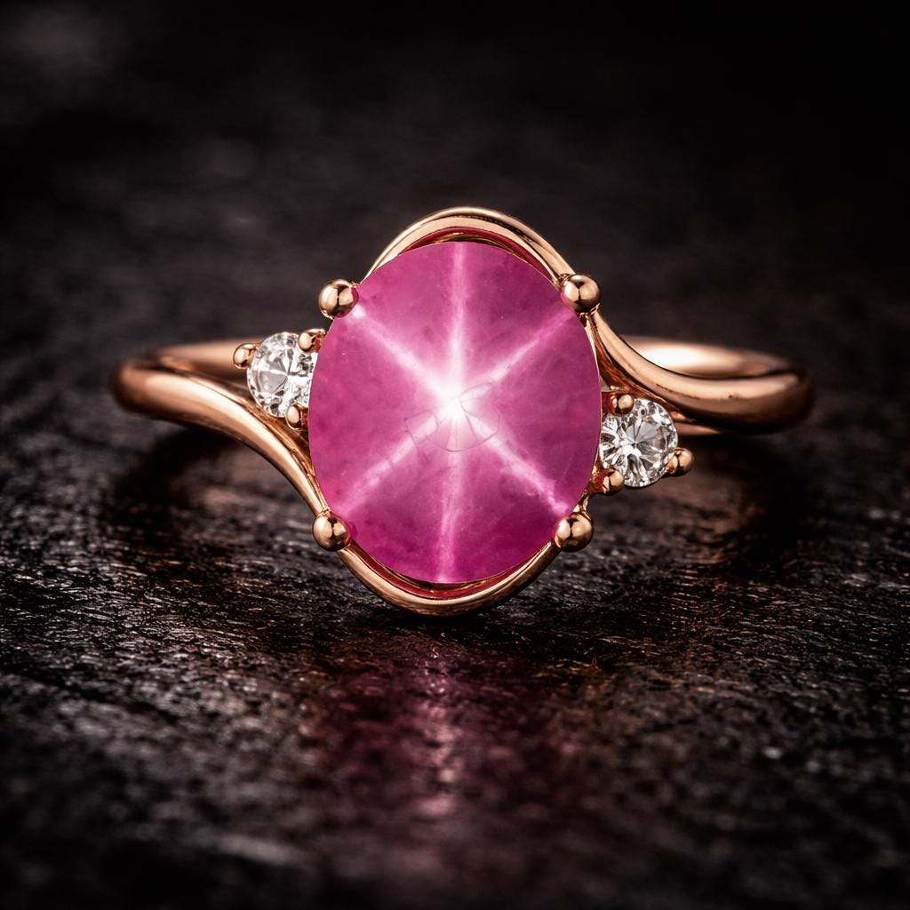 Star Ruby Diamond Ring 14K Solid Gold Ring, Lindy Star Ring Accent ...