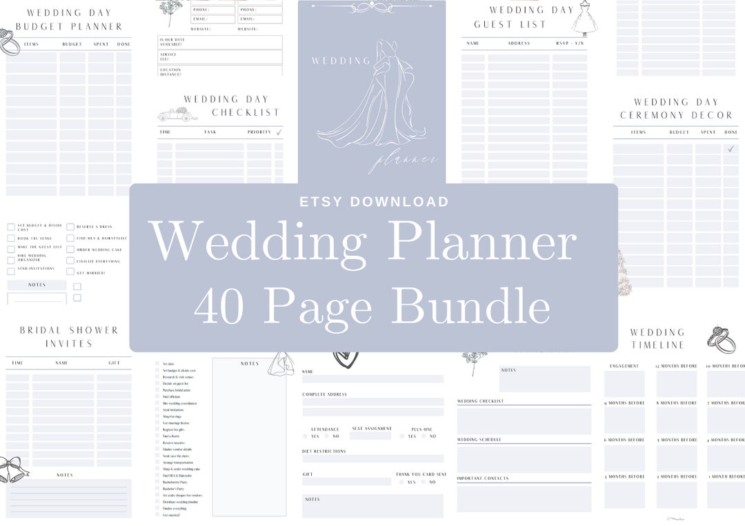 40 Page Wedding Planner Bundle Printable Ultimate Digital - Etsy Australia
