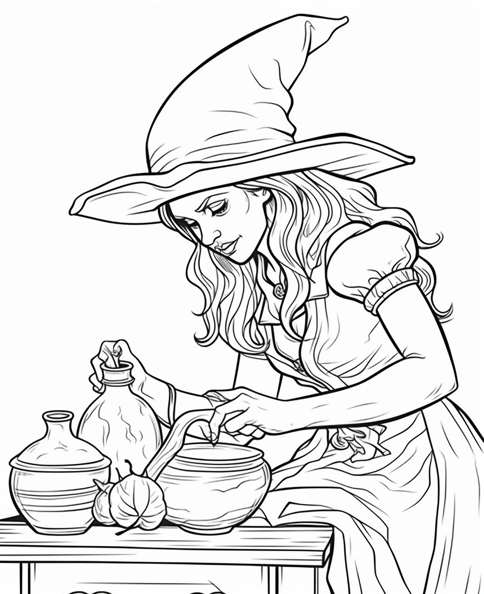 Enchanting Halloween Witches Coloring Pages: Spellbinding Designs for a