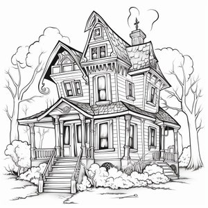 Páginas para colorear de casas embrujadas digitales: conjunto de 127 hojas para colorear de Halloween de descarga instantánea