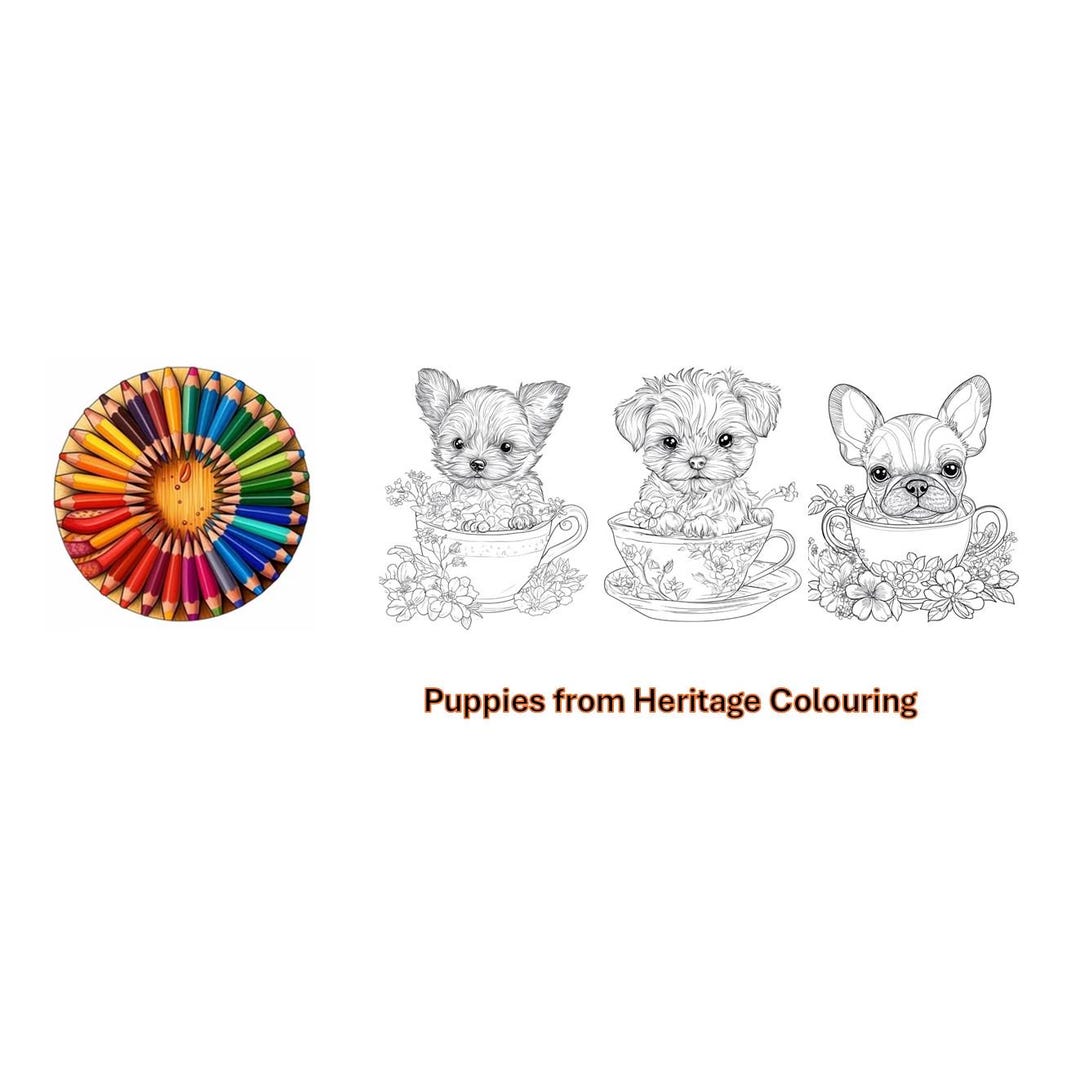 285 Floral Teacup Puppies Coloring Pages | 100 Pdfs Instant Download ...