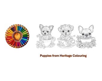 285 Floral Teacup Puppies Coloring Pages | 100 PDFs Instant Download + 285 JPG & PNG Files