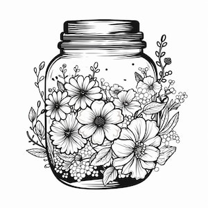 150 Floral Delights in a Jar - Printable PDF Coloring Pages