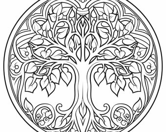 98 Mandala Tree Coloring Pages: Relaxing Designs (JPG & PNG - Digital Download)