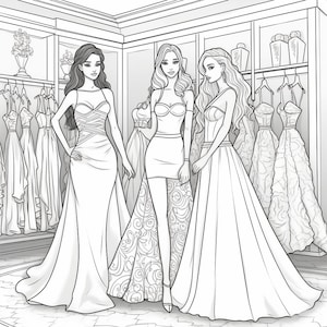 Set of 143 Coloring Dresses - DIY Fashion Fun for All Ages to Color