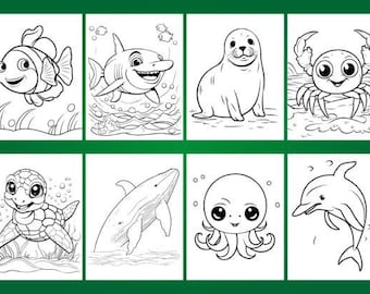 Descarga instantánea: 229 adorables páginas para colorear de animales marinos: linda vida marina en formato PDF imprimible para una diversión creativa