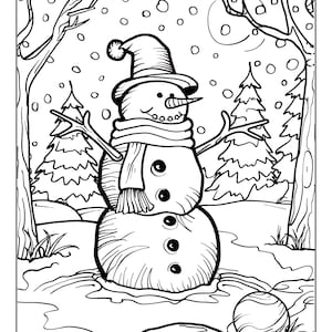 Dibujos para colorear de muñecos de nieve de invierno: 100 escenas divertidas (PDF y PNG)