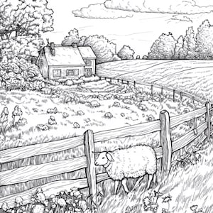 100 Countryside Scenes Coloring Pages | Printable Rural Landscape Art | 250 JPG and PNG Files for Adults & Kids