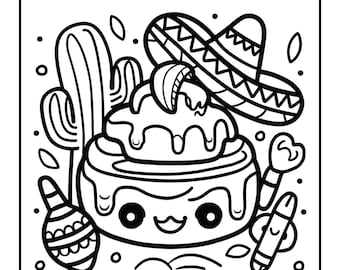 Bold & Easy Mexican Treats Coloring Book | 50 JPG and PNG Files | Fun Printable Mexican Snacks Art | Instant Digital Download