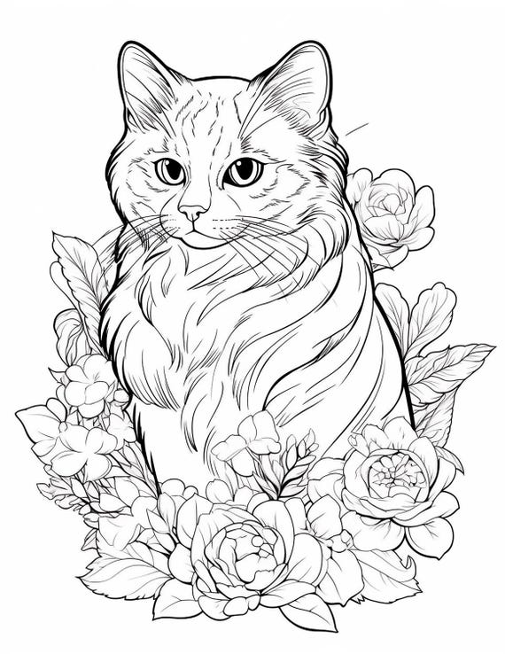110 Realistic Cat Coloring Pages | Purrfectly Detailed Art | PDF, JPG & PNG Instant Download