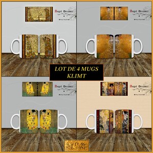 Lot de 4 Mugs de Gustav Klimt Tasses Adele Bloch-Bauer Le Baiser Arbre de Vie Judith Cycle d'Or