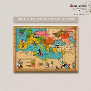 Tableau Toile Châssis Bois Cadre Asterix Obelix Idefix Carte de la Gaule BD