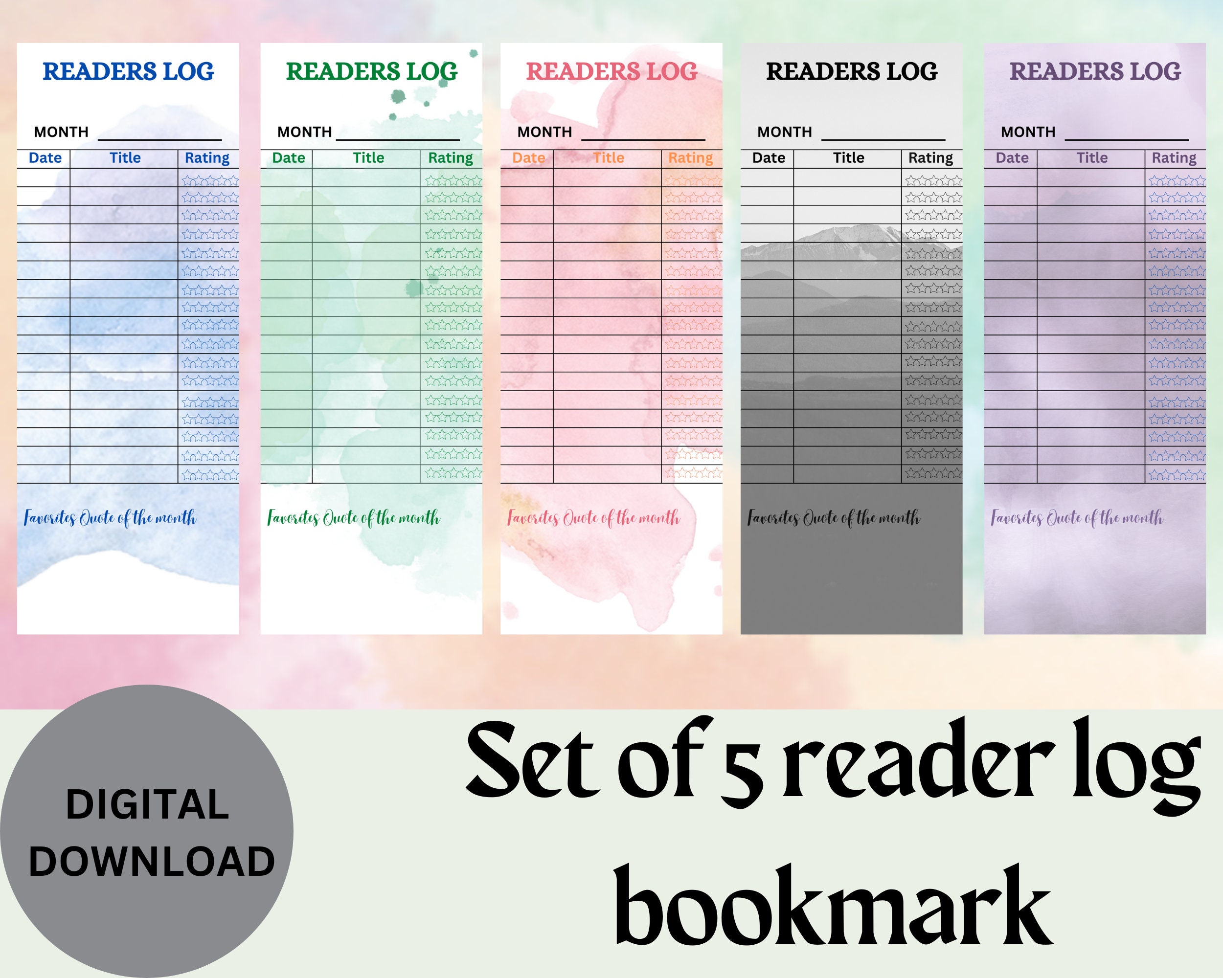 Buy Digital Bookmarks Reader Log Bookmark Printable Bookmark Online in ...