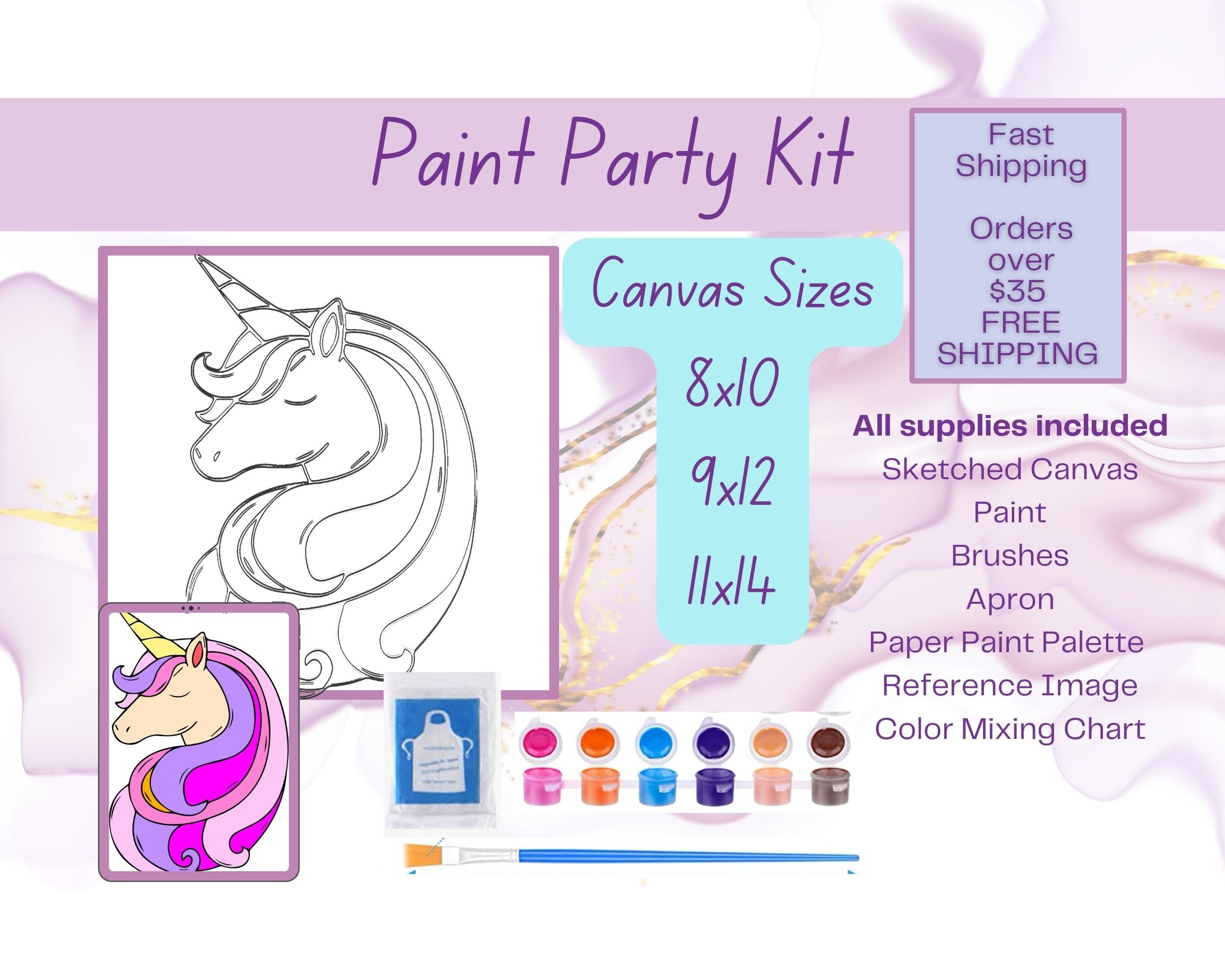 Unicorn DIY Painting Kit With Pre Drawn Canvas for Little Girls Rainbow  Magic Sparkle Birthday Mommy and Me Girls Night Painting Party 
