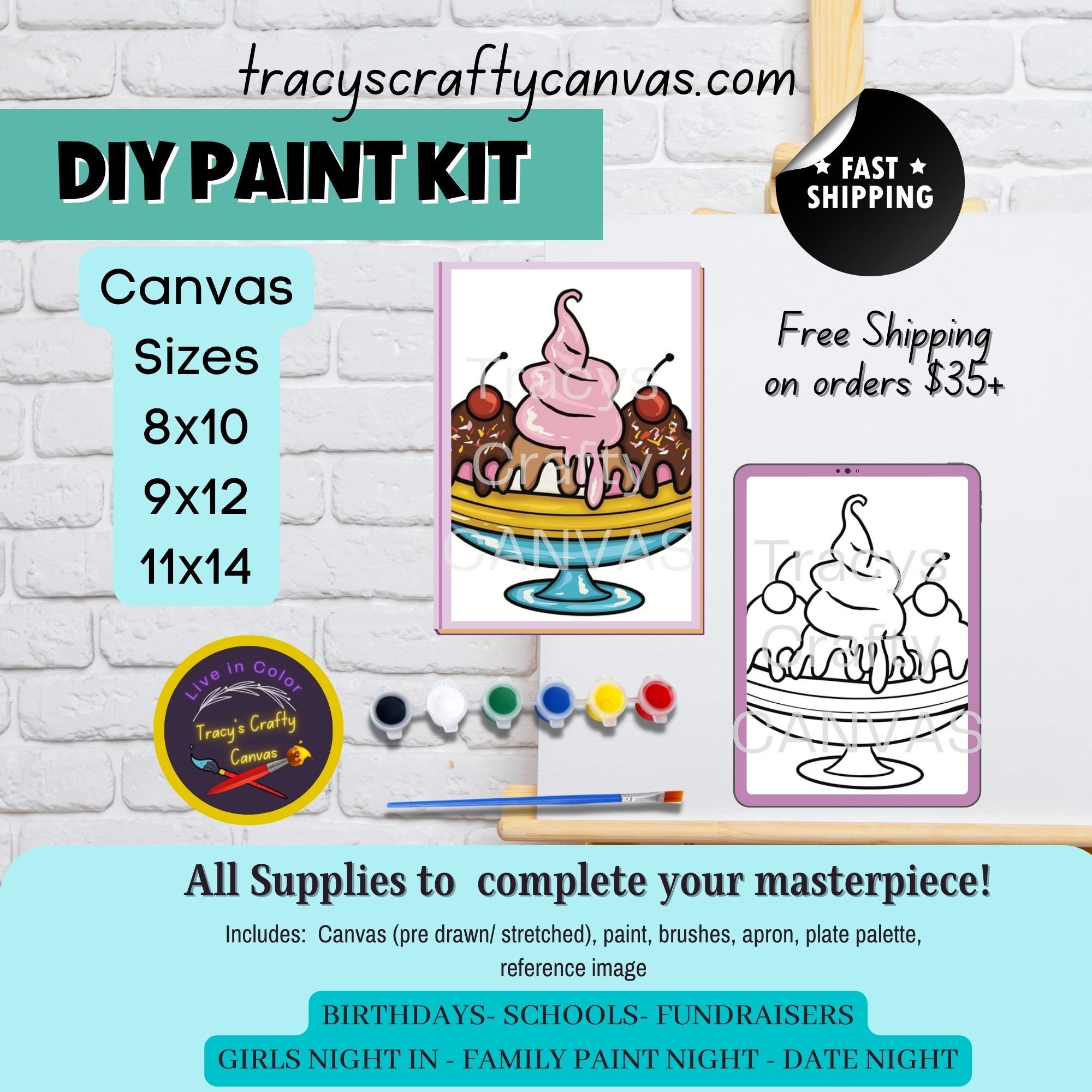 Ice Cream Sundae, DIY painting, Painting Kit, Peiloff, Learn to