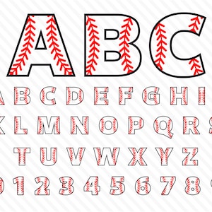 Fuente de béisbol svg Fuente de béisbol con puntada de béisbol Fuente de puntada de béisbol Capas de béisbol Fuente Alfabeto Cricut con colas Letras de béisbol Fuente Svg