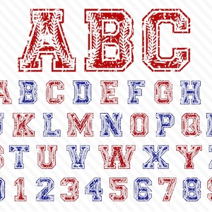 Fuente de béisbol Svg Fuente apenada Fuente de béisbol con puntada Fuente de puntada de béisbol Capas de béisbol Alfabeto Fuente Cricut Letras de béisbol