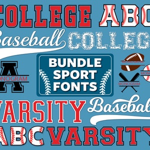 Bundle Fonts Varsity Font Baseball Font Baseball Font With Stitch Baseball Font With Tails College Font Varsity Monogram Baseball Monogram