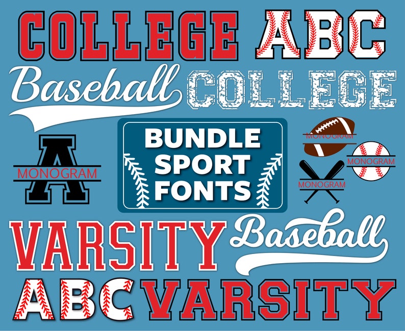 Bundle Fonts Varsity Font Baseball Font Baseball Font With Stitch Baseball Font With Tails College Font Varsity Monogram Baseball Monogram image 1