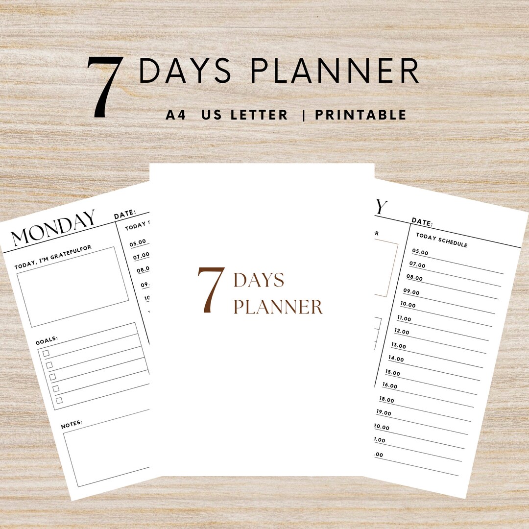 1 PDF 7 Days Planner One Week Planner Minimalist Planner PDF Printable ...