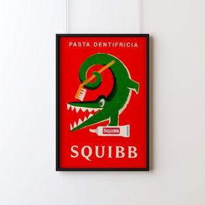 Dentifricio Squibb / Arte da parete anni '70, Poster pubblicitario vintage, Arte da parete anni '70, Design grafico retrò, Poster incorniciato, Arte da parete colorata